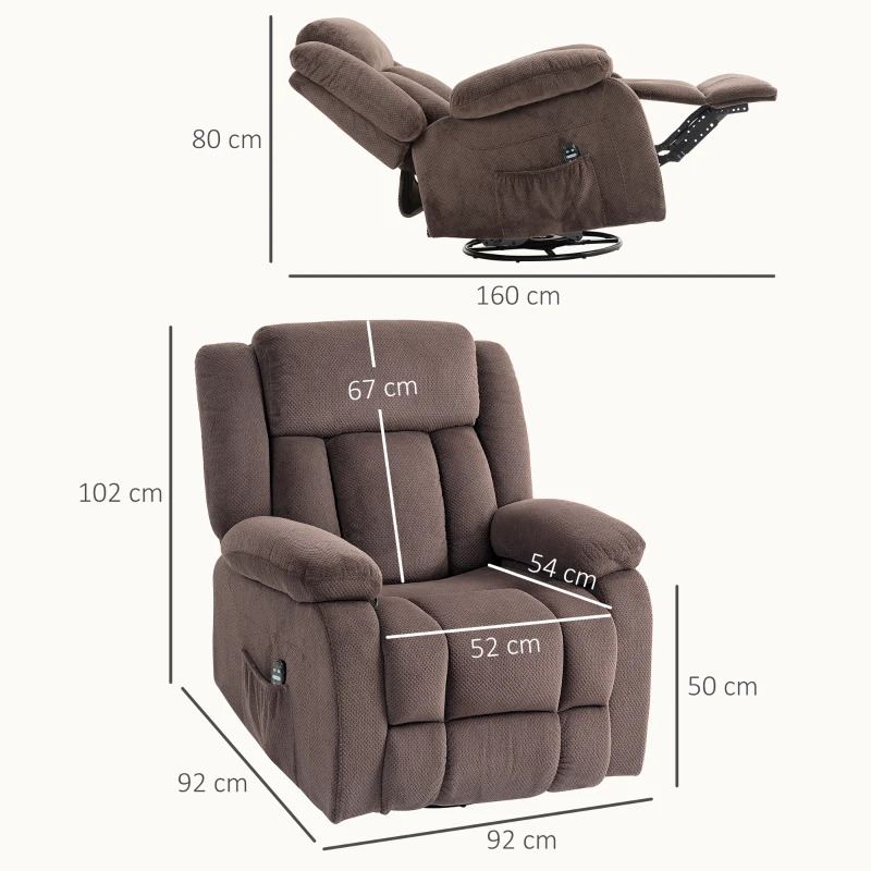 HOMCOM Fauteuil massant 8 points, 5 modes, chauffe-lombaire, inclinable et rotatif 360° — marron