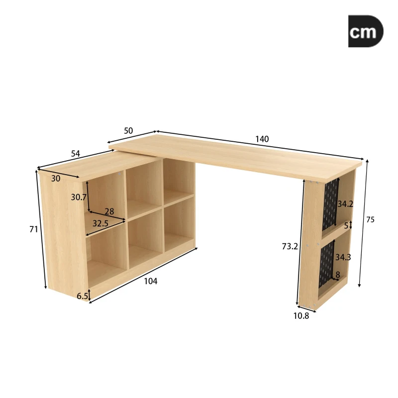 Schreibtisch mit Lagerschrank flexibel 140cm für Büro Naturfarbe