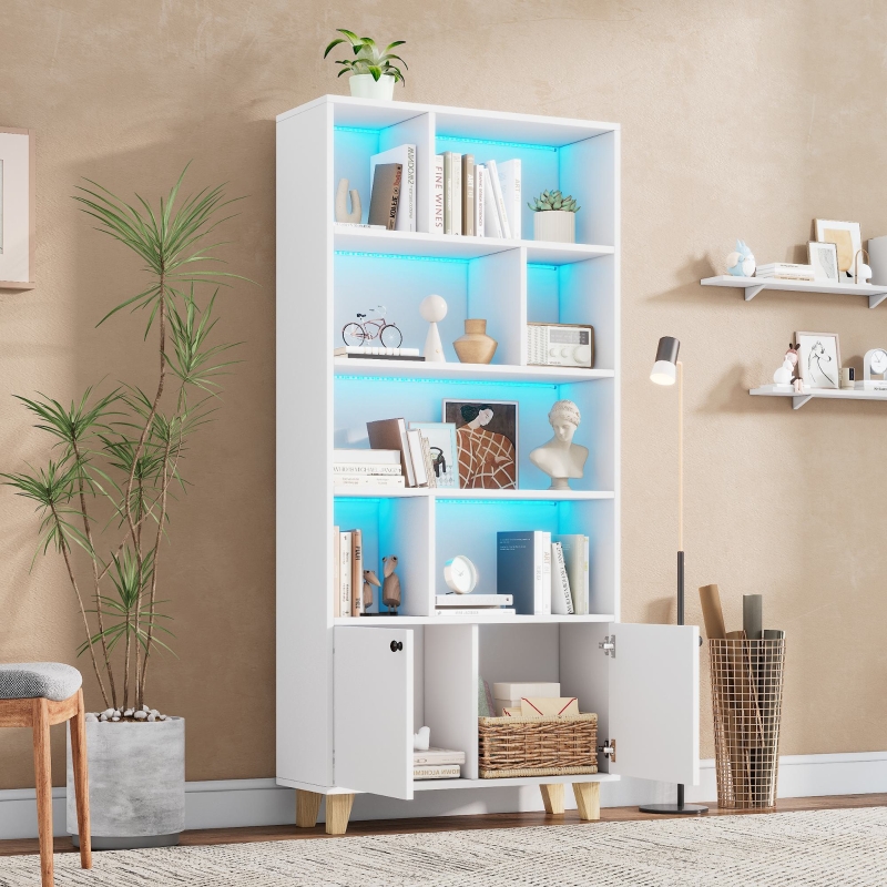 YITAHOME Bibliothèque D'Angle 5 Niveaux Avec Éclairage LED Bluetooth - Vitrine 30x30x180cm - Sync Musique Pour Salon Chambre
