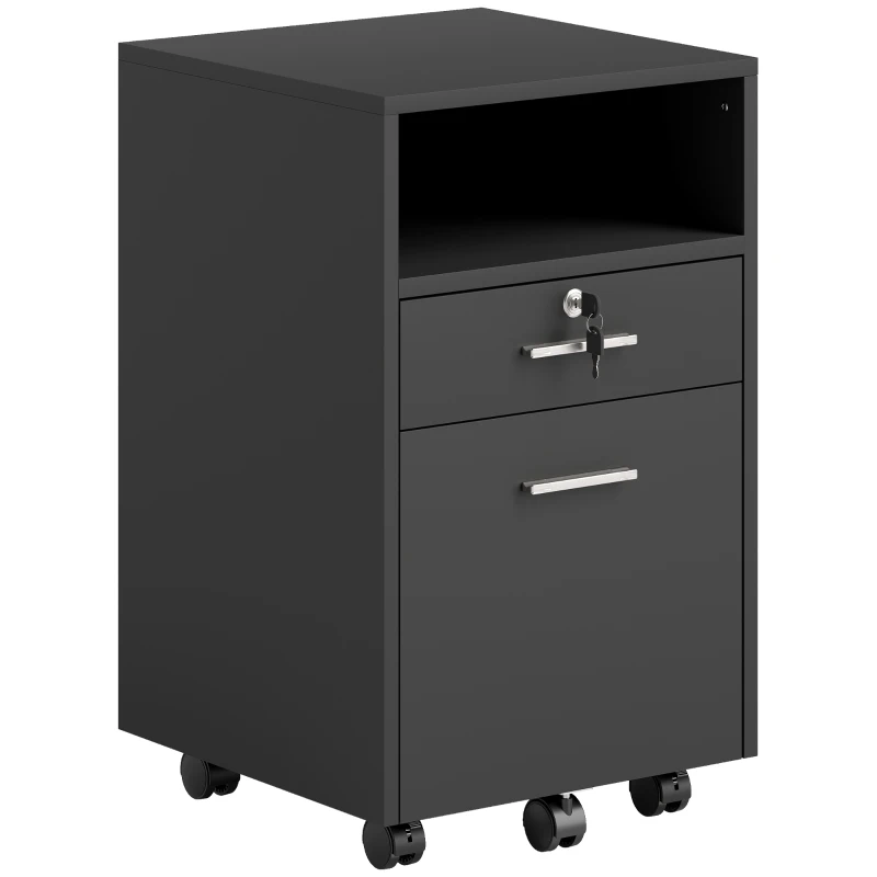 Vinsetto Cassettiera da Ufficio Portadocumenti in Legno con 2 Cassetti e Ripiano Aperto, 39x40x65 cm, Nero