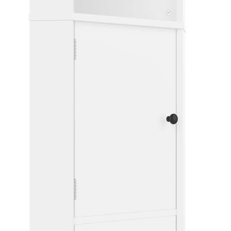 Dreieckiger Badezimmerschrank mit zwei offenen Ablagefächern, verstellbaren Trennwänden, 51,7 x 32 x 155,4 cm, Weiß