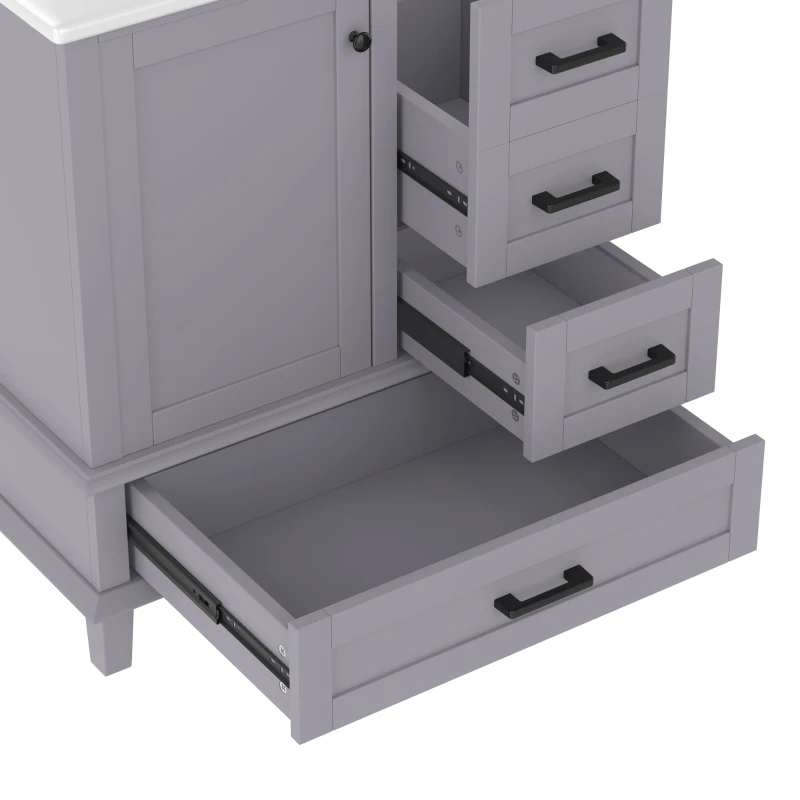 Bodenstehender Badezimmerschrank mit Waschbecken, vielfältiger Stauraum, 76 x 46 x 83,5 cm, Grau