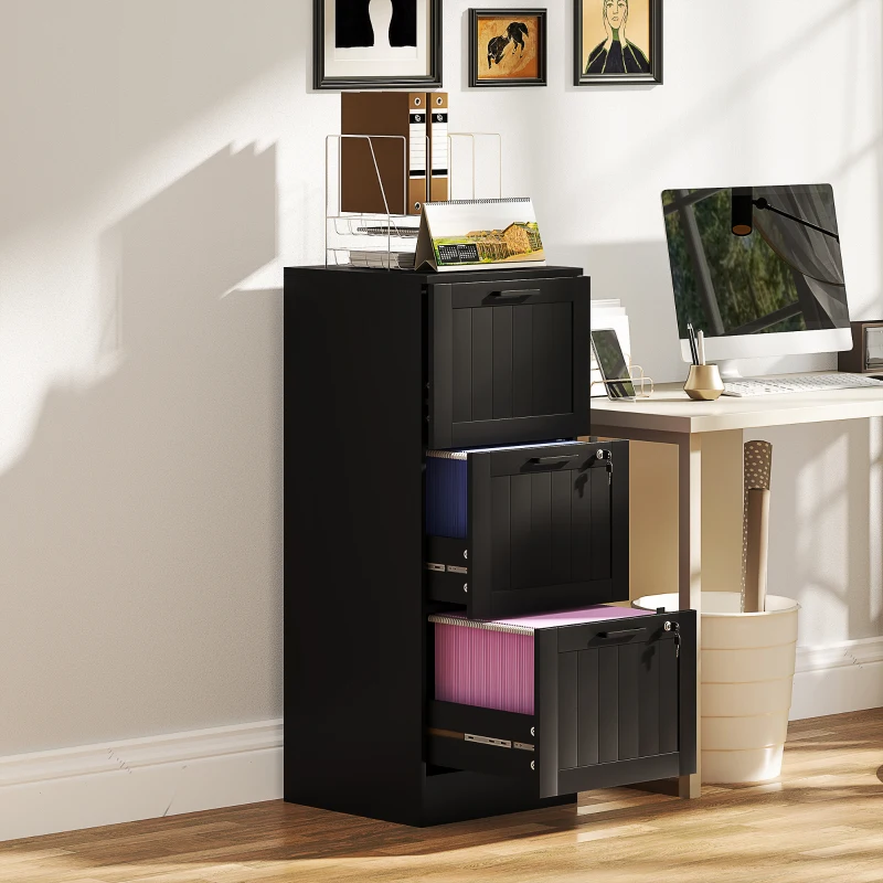 HOMCOM 3-Drawer Office File Cabinet with Lock & Adjustable Hanging Rails for A4/Letter, 15.7 x 15.7 x 39.8 in, Black