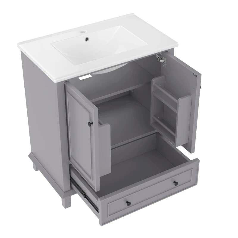 Badezimmerschrank mit Waschbecken, freistehend, großer Stauraum, 76 x 46 x 87 cm, Grau