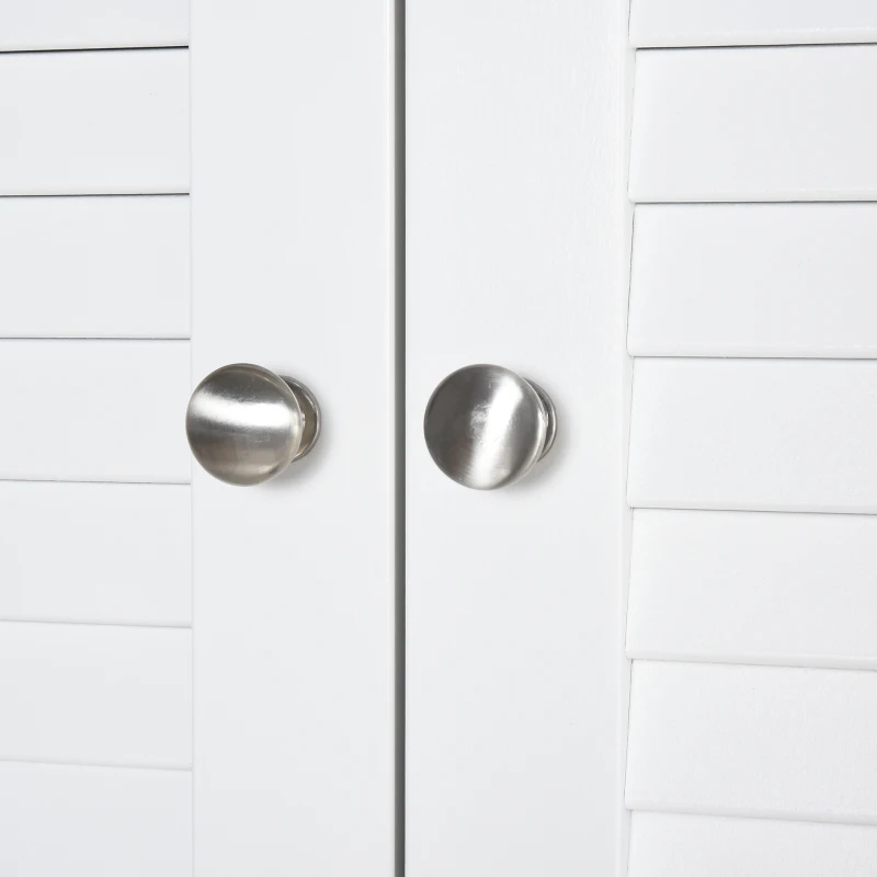 HOMCOM Tall Freestanding Bathroom Cabinet Retro Shutters w/ 3 Compartments Shelves Elevated Base Narrow Organiser White 60L x 30W x 182.5H cm