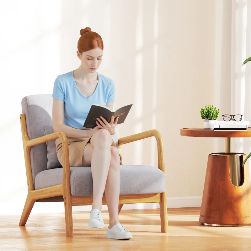 HOMCOM Elegante Loungefauteuil met Houten Frame en Schuimvulling, Fluweelachtig, voor Woonkamer, Slaapkamer, Grijs