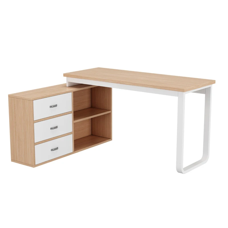 Schlichter Schreibtisch mit drei Schubladen und zwei offenen Ablagefächern, 147 x 100 x 75,3 cm, Naturfarbe