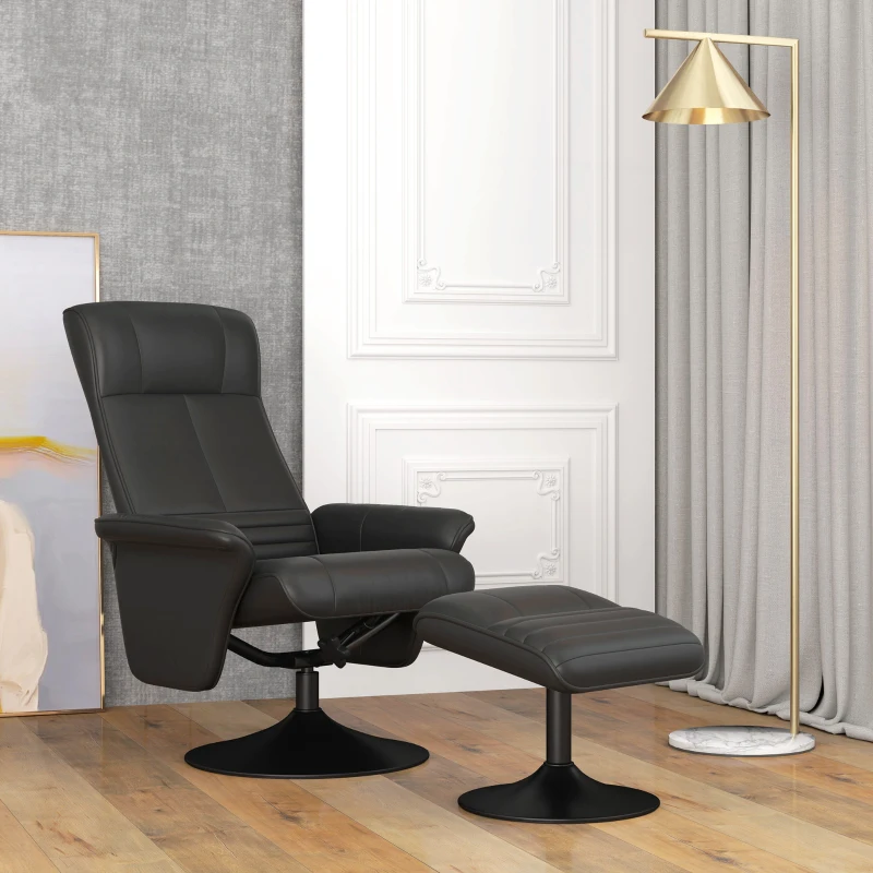 HOMCOM Polsterfauteuil, Accentstoel met Voetenbank, Draaibaar, Ergonomisch, Microvezeldoek, tot 150 kg, Zwart