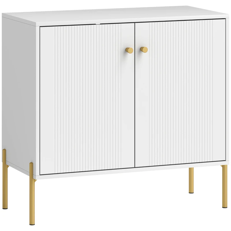 HOMCOM Modernes Sideboard 2 Türen – Marmoroptik, verstellbares Fach, Stahlbeine, Weiß, 80 x 39,1 x 76 cm