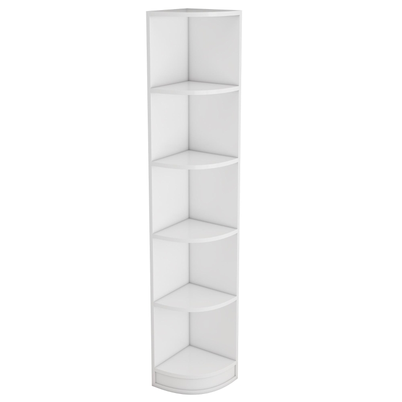 Eckbücherregal aus MDF, fünfschichtiges Design, platzsparendes dreieckiges Design, 42 x 30 x 180 cm, Weiß