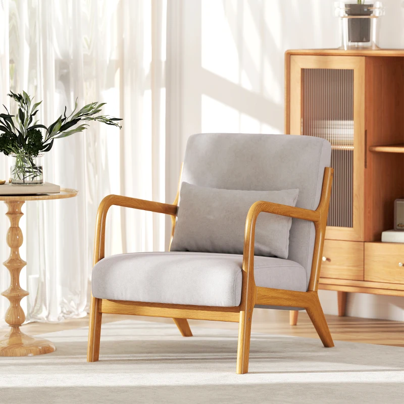 HOMCOM Elegante Loungefauteuil met Houten Frame en Schuimvulling, Fluweelachtig, voor Woonkamer, Slaapkamer, Grijs