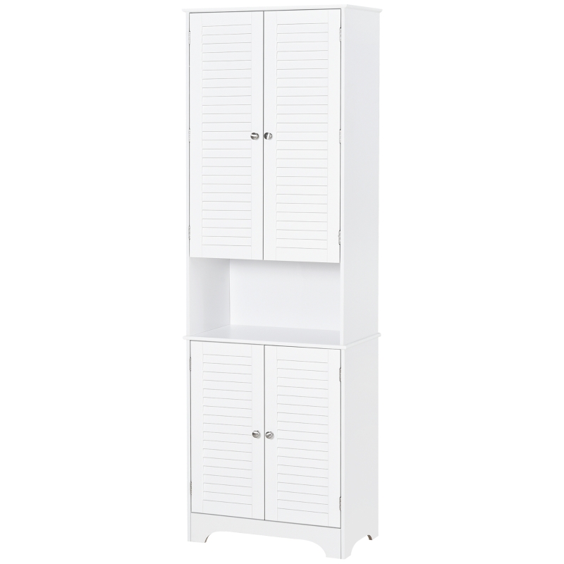 HOMCOM Tall Freestanding Bathroom Cabinet Retro Shutters w/ 3 Compartments Shelves Elevated Base Narrow Organiser White 60L x 30W x 182.5H cm