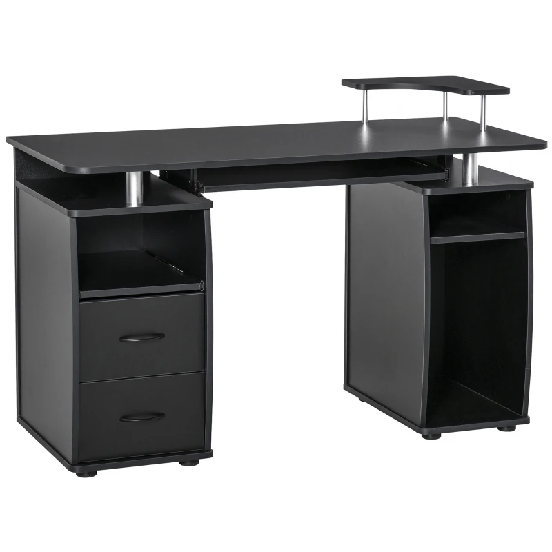 HOMCOM Computer Desk Office PC Table Workstation with Keyboard Tray, CPU Shelf, Drawers, Sliding Scanner Shelf, Black
