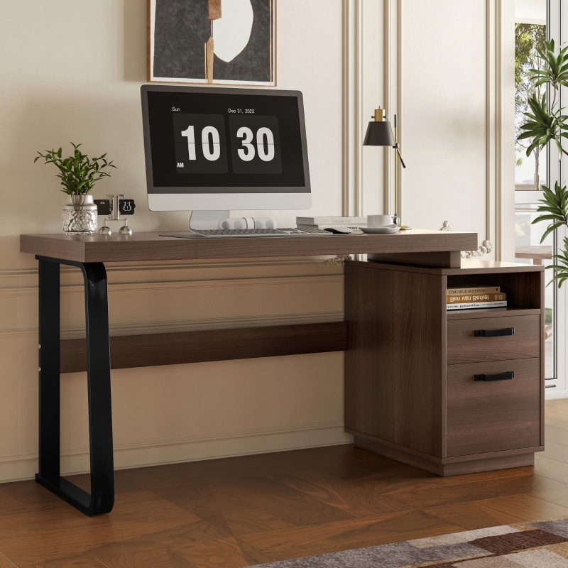 Scrivania DUMOS 101 Cm Piccola Ufficio Casa – Stile Moderno Con Tasche Portaoggetti E Ganci, Marrone