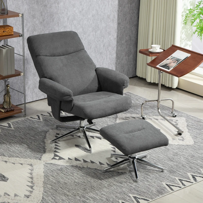 HOMCOM Relaxfauteuil met Voetenbank, Verstelbare Rugleuning, Fluweelachtig, Tot 150 kg, Antraciet