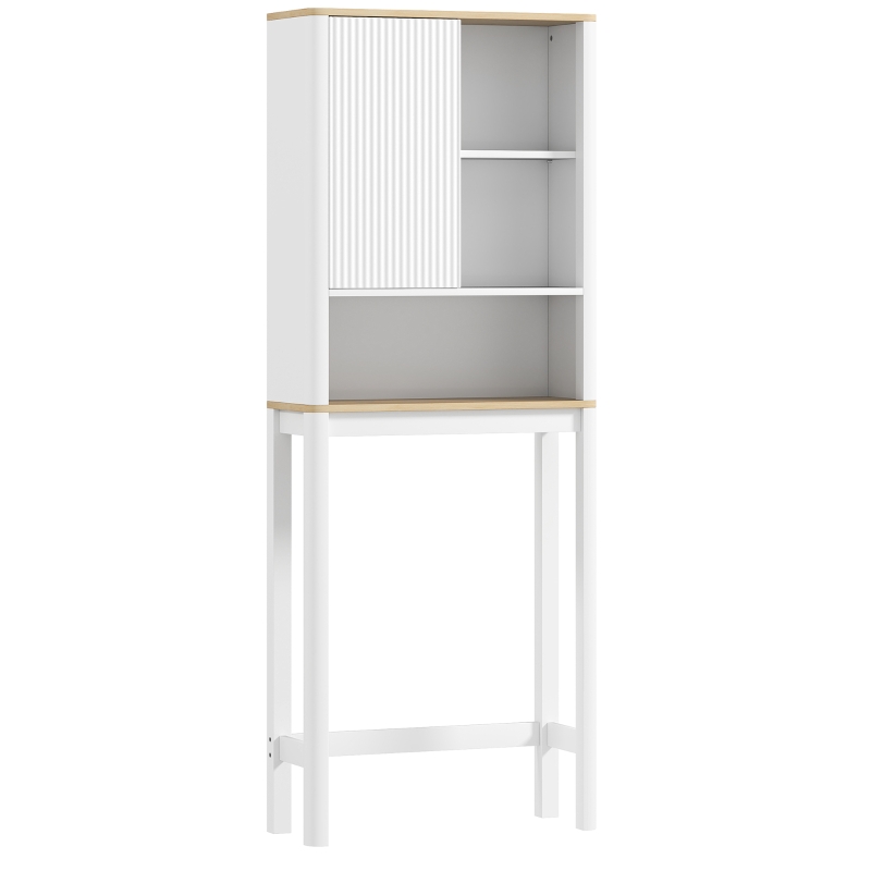 HOMCOM Über-Toiletten-Schrank mit gerillter Tür, Fächer & verstellbarem Regal, 65 x 25 x 170 cm, Weiß