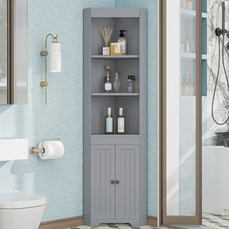 Hochwertiger dreieckiger Badezimmerschrank 170 cm mit 3 offenen Fächer Grau