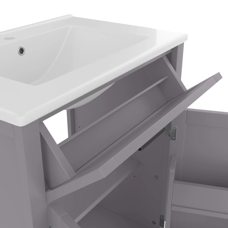 Armario de baño independiente con lavabo, estantes de doble puerta, cajones prácticos, estantes ajustables, 60x46x84,8 cm, Gris