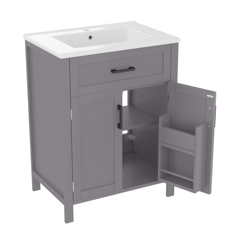 Freistehender Badezimmerschrank mit Waschbecken, Doppeltürregale, praktische Schubladen, verstellbare Regale, 60 x 46 x 84,8 cm, Grau