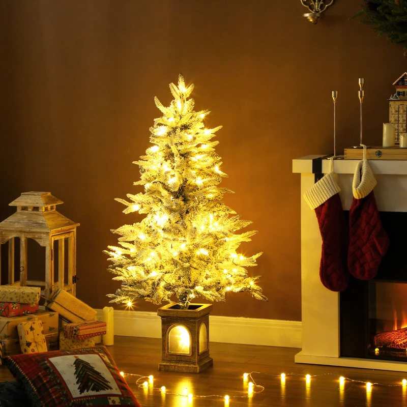 HOMCOM Kunstkerstboom 120 cm – sneeuwlook, 100 warmwitte LED's, 8 standen