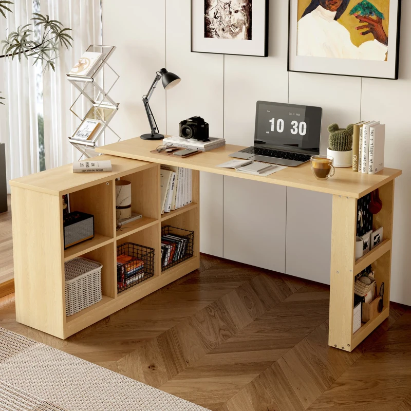 Schreibtisch mit Lagerschrank flexibel 140cm für Büro Naturfarbe