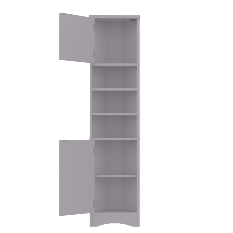 Dreieckiger Badezimmerschrank, verstellbare Einlegeböden und Doppeltüren, 37 x 24,5 x 170 cm, Grau