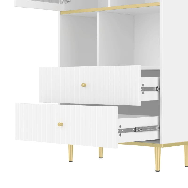 Bücherregal 180cm Multifunktionales mit Licht Mehrschichtige Aufbewahrung für Wohnzimmer und Home Office Weiß