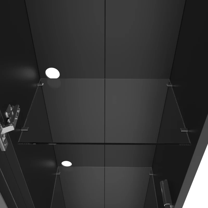 Multifunktionale Vitrine mit Glastrennwand, LED-Farbwechsellicht, 40 x 29 x 170 cm, Schwarz