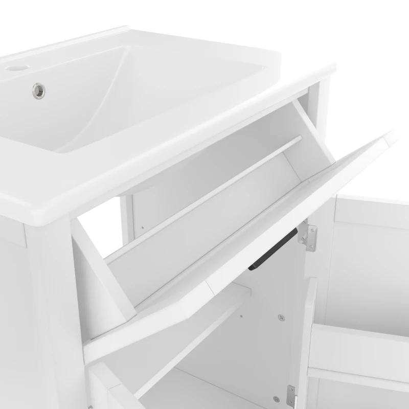 Freistehender Badezimmerschrank mit Waschbecken, Doppeltürregale, praktische Schubladen, verstellbare Regale, 60 x 46 x 84,8 cm, Weiß