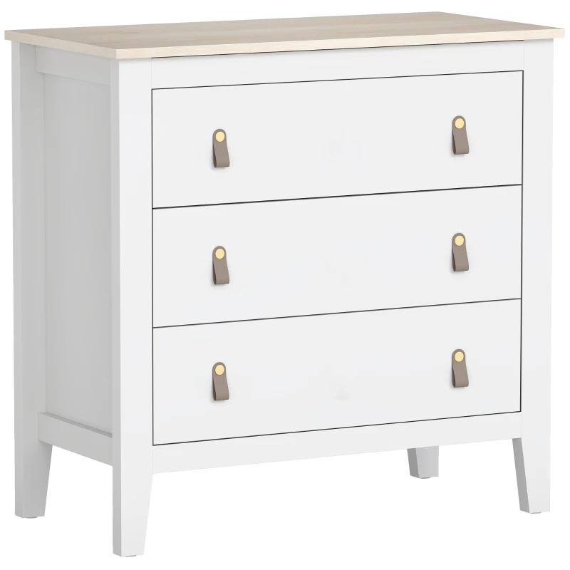 HOMCOM Cassettiera per Camera da Letto a 3 Cassetti con Maniglie in Finta Pelle, 80x40x78.5 cm, Bianco