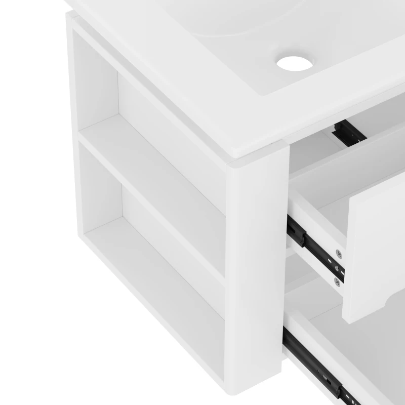 Badezimmerschrank Wand mit LED-Radarsensor-Beleuchtung 2 Schubladen seitlichen Ablagen 61cm Weiß