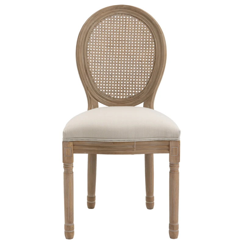 HOMCOM 2er-Set Küchenstühle Polsterstühle Wienergeflecht, Massivholz, 49 cm x 56 cm x 96 cm, Cremeweiß +Natur