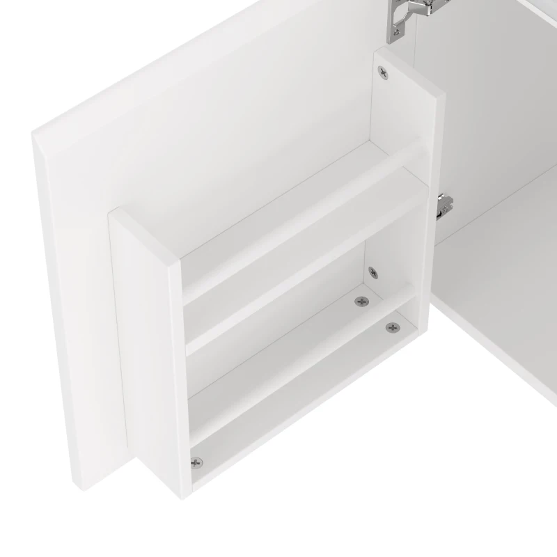 Wandhängender Badezimmerschrank mit LED-Radarsensor-Beleuchtung, zwei Schubladen und integriertem Keramikwaschbecken, 76x 46 x 50 cm, Weiß