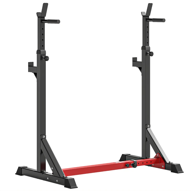 HOMCOM Support pour haltères support de squat barres de support hauteur règlable manivelle à barre parallèle gymnase à la maison acier 77-122 x 73 x 121-171 cm rouge noir