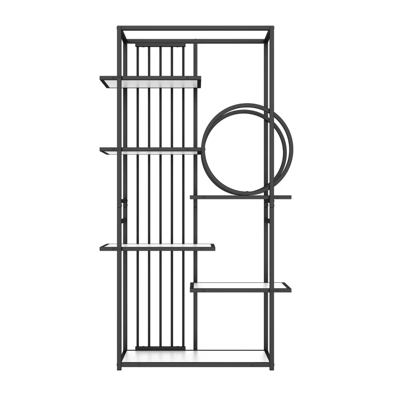 Metallregal im modernen Stil, solides Metallrohr, mehrstufiges Design mit sechs Ablageflächen, 100 x 30 x 180 cm, Weiß+Schwarz