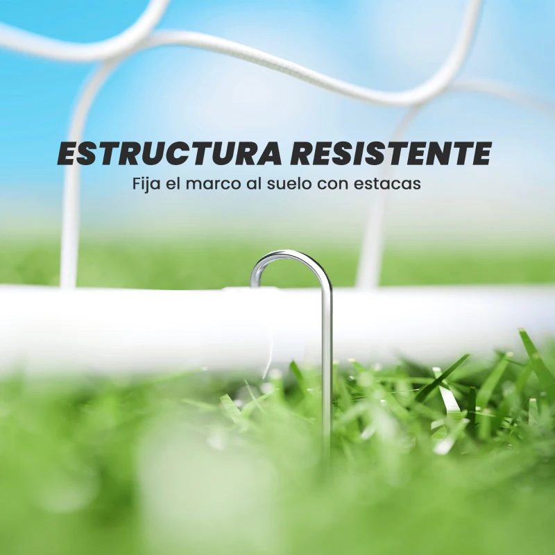 HOMCOM Portería de Fútbol con Soporte de Metal y Red para Entrenamiento de Fútbol en Jardín Aire Libre 186x62x123 cm Blanco