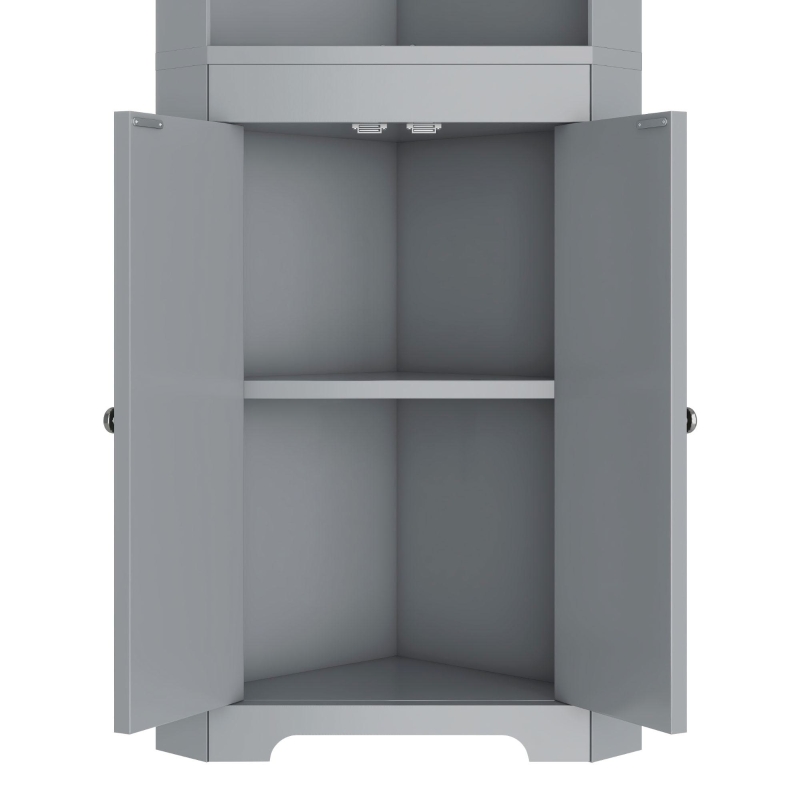 Hochwertiger dreieckiger Badezimmerschrank 170 cm mit 3 offenen Fächer Grau