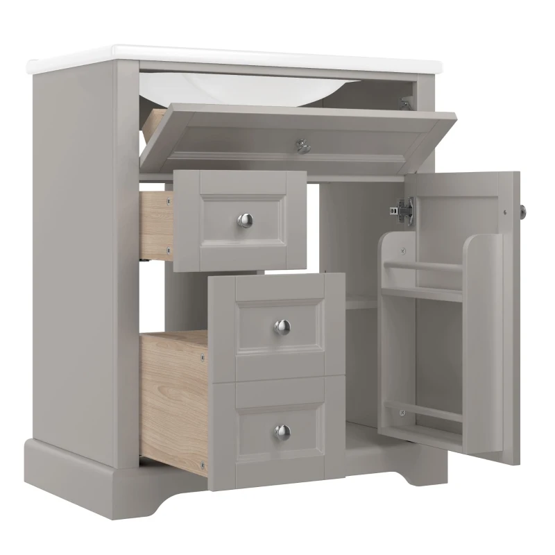 Badezimmerschrank 76cm Bodenstehender mit Waschbecken Feuchtigkeitsbeständig Stauraum Grau