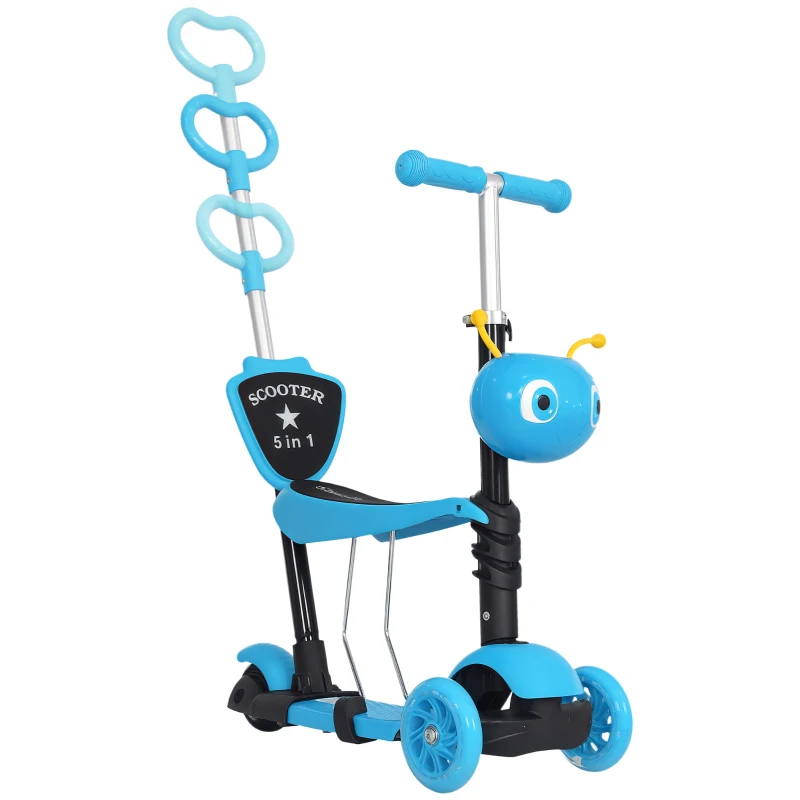 HOMCOM 5-in-1 Kinderroller Scooter Tretroller Cityroller Kinder Roller Kickboard Lenker Teleskoprohr höhenverstellbar Blau 62 x 25 x 72,5 cm