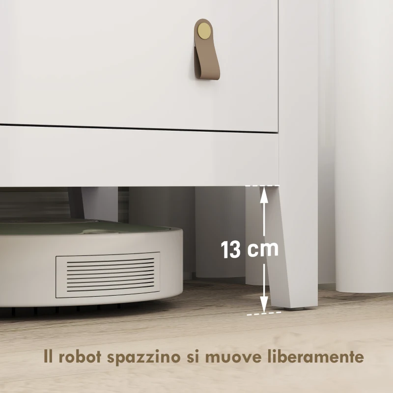 HOMCOM Cassettiera per Camera da Letto a 4 Cassetti con Maniglie in Finta Pelle, 60x40x98 cm, Bianco