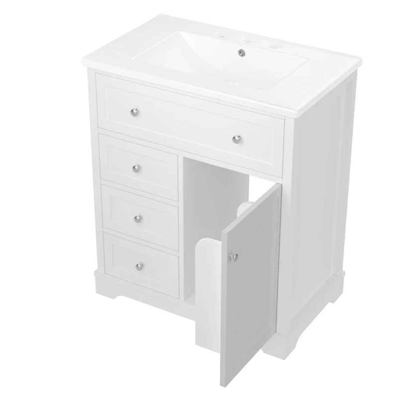 Bodenstehender Badezimmerschrank mit Waschbecken, 76 x 46 x 87 cm, Weiß