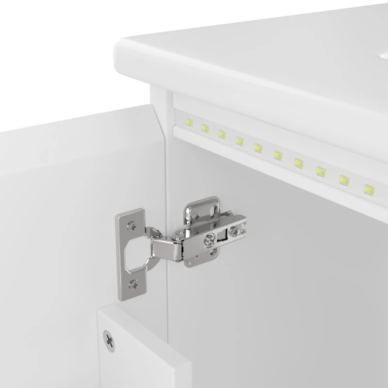 Wandhängender Badezimmerschrank mit LED-Radarsensor-Beleuchtung, zwei Schubladen und integriertem Keramikwaschbecken, 76x 46 x 50 cm, Weiß