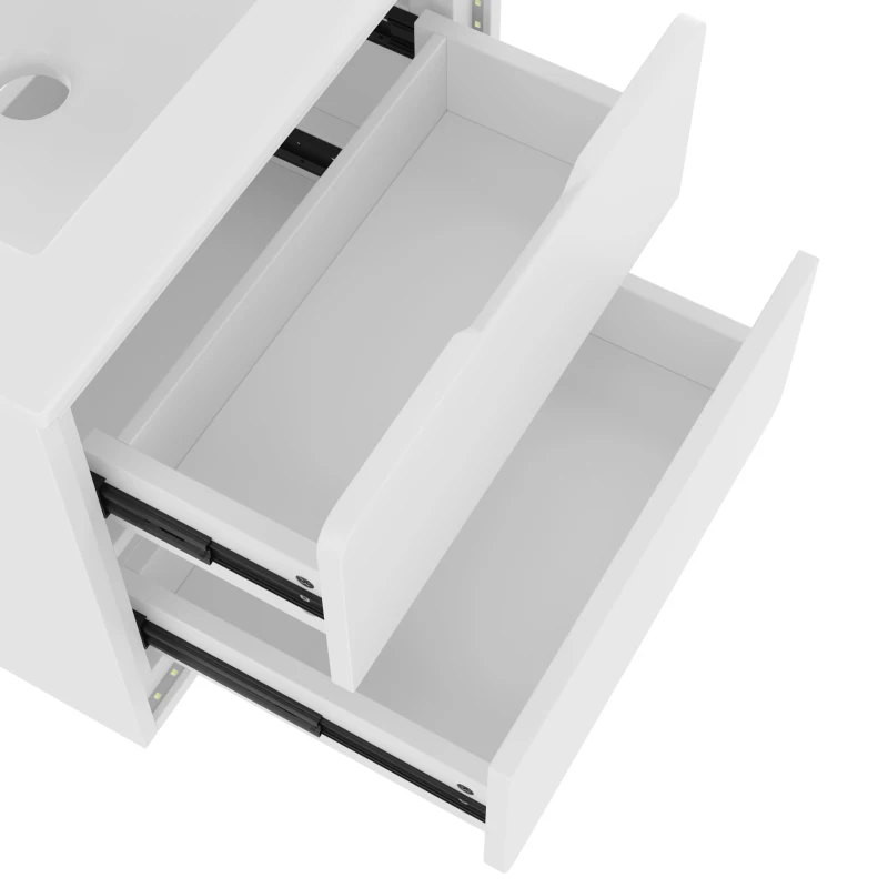 Wandhängender Badezimmerschrank mit LED-Radarsensor-Beleuchtung, zwei Schubladen und integriertem Keramikwaschbecken, 60 x 46 x 50 cm, Weiß