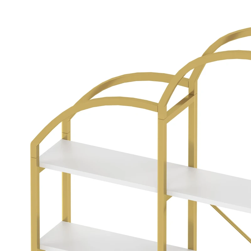 Estantería de estilo sencillo, cinco niveles de almacenamiento, forma única de nube, 170x26x190 cm, Oro + Blanco