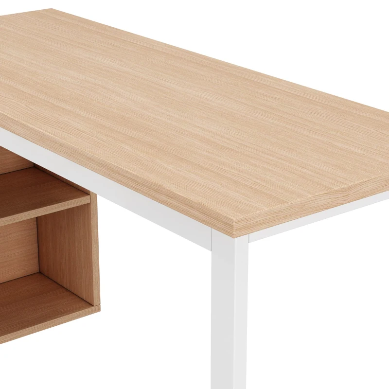 Schlichter Schreibtisch mit drei Schubladen und zwei offenen Ablagefächern, 147 x 100 x 75,3 cm, Naturfarbe