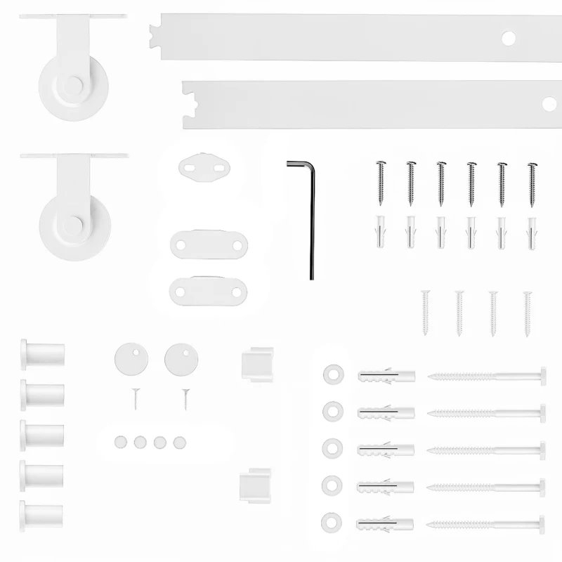 HOMCOM Ferragem para Porta de Correr Kit de Acessórios para Porta Corredeira com 2 Trilhos de Aço de Carbono 200x40x0,6 cm Branco