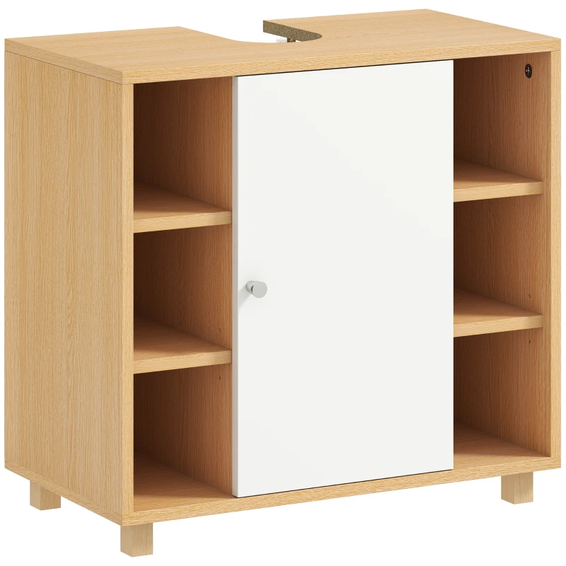 HOMCOM Meuble sous-vasque 2 portes à fermeture douce et 6 étagères — 60×33×57 cm, blanc/bois