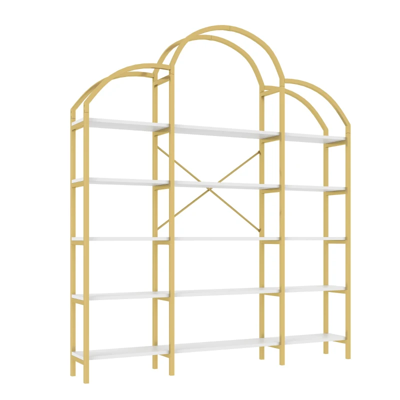 Estantería de estilo sencillo, cinco niveles de almacenamiento, forma única de nube, 170x26x190 cm, Oro + Blanco