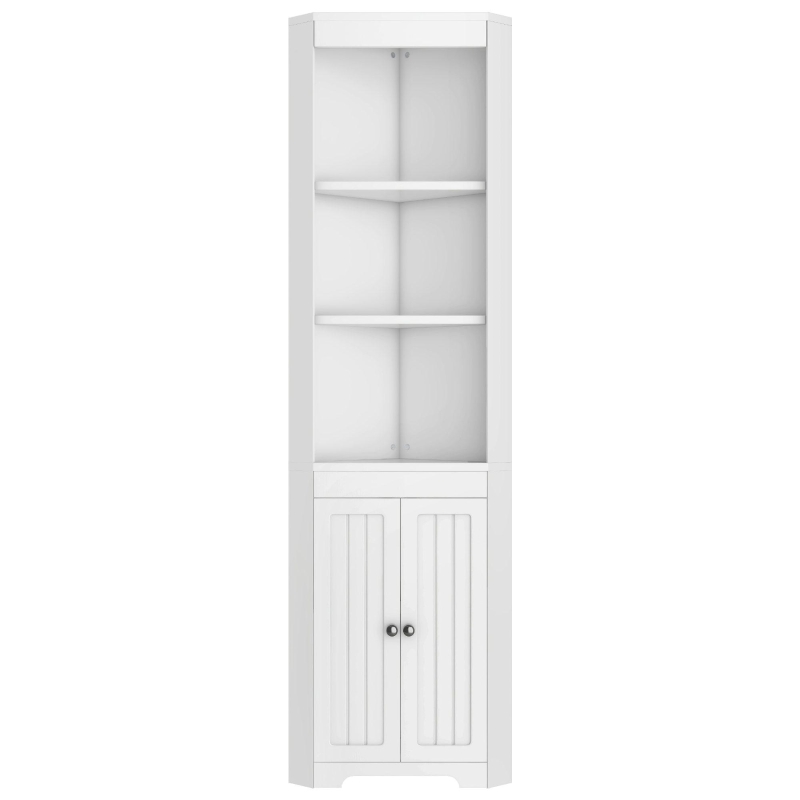Badezimmer-Hochschrank mit drei offenen Ablagefächern, 49,5 x 35 x 170 cm, Weiß