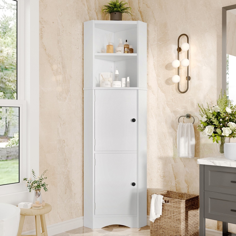 Armoire De Salle De Bain Blanche Multifonction - 1 Porte 3 Étagères, 20x25x79 Cm